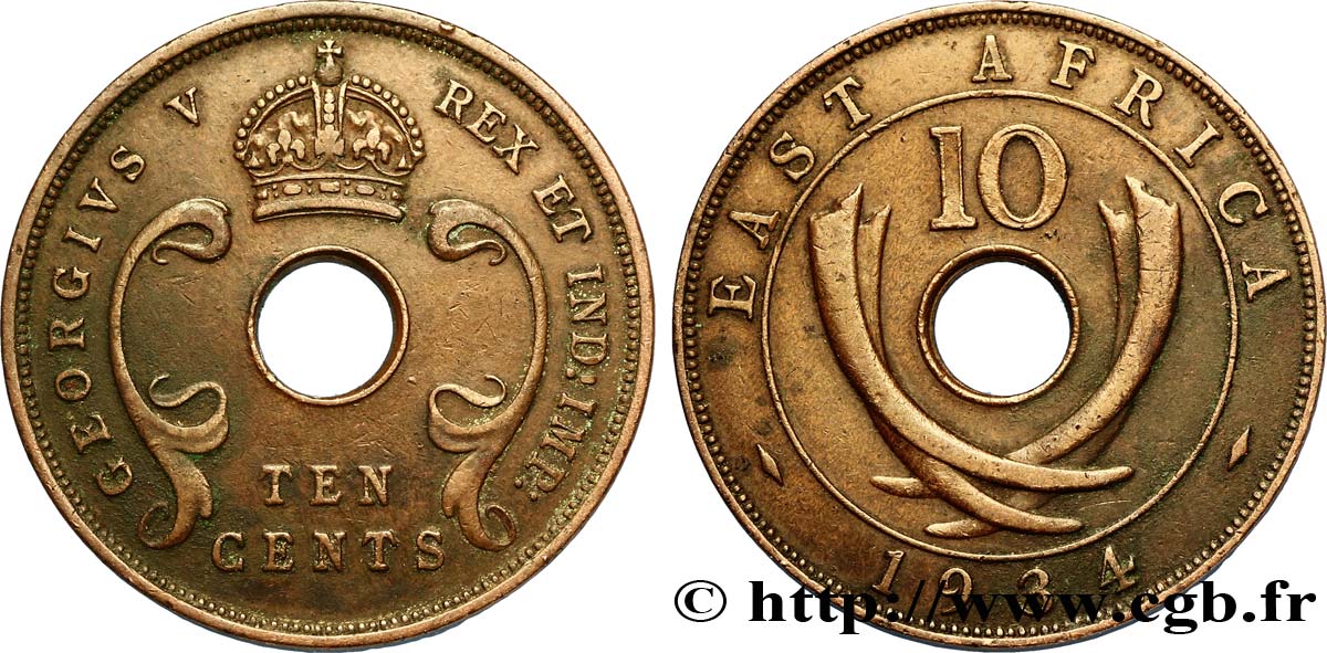 EAST AFRICA 10 Cents (Georges V) 1934 Londres XF 