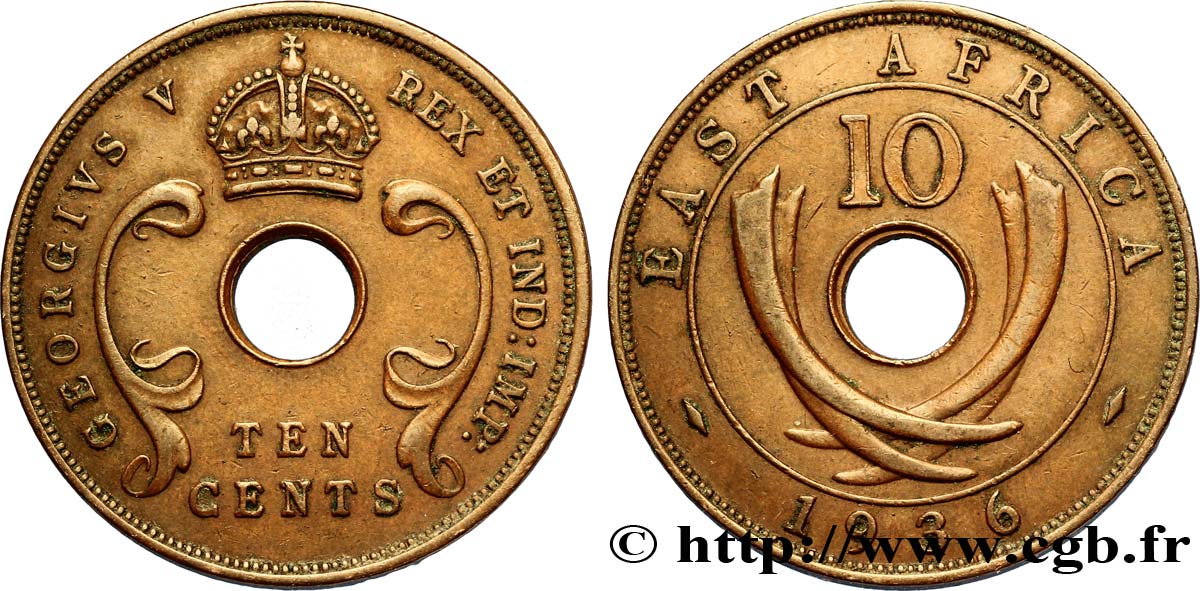 AFRICA DI L EST BRITANNICA  10 Cents (Georges V) 1936 Londres BB 