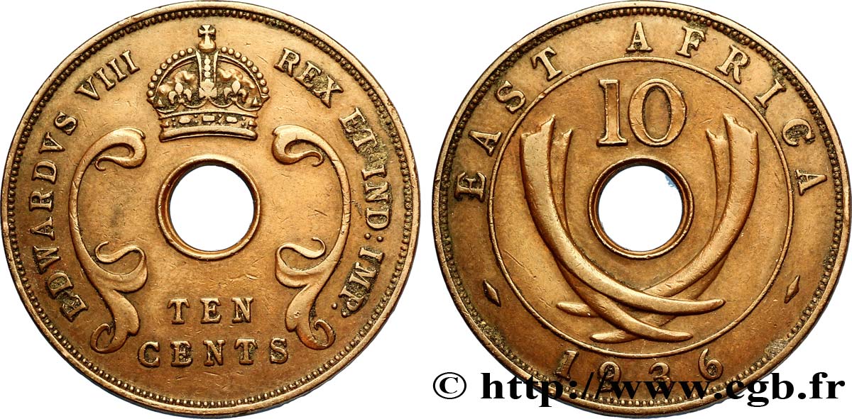 AFRICA DI L EST BRITANNICA  10 Cents frappe au nom d’Edouard VIII 1936  BB 