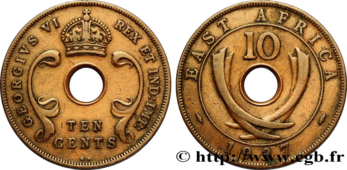 ÁFRICA ORIENTAL BRITÁNICA 10 Cents frappe au nom de Georges VI 1937 Kings Norton - KN MBC 
