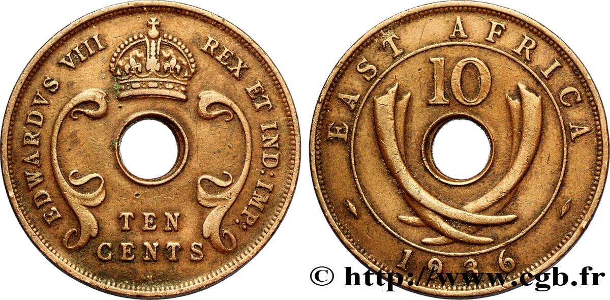 ÁFRICA ORIENTAL BRITÁNICA 10 Cents frappe au nom d’Edouard VIII 1936 Heaton - H MBC 