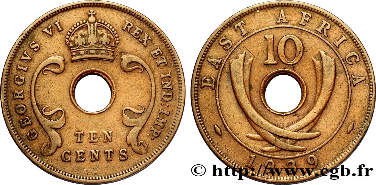 ÁFRICA ORIENTAL BRITÁNICA 10 Cents frappe au nom de Georges VI 1939 Heaton - H MBC 