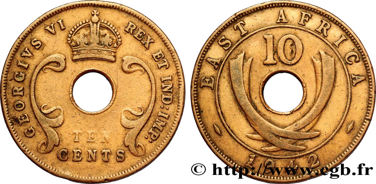 BRITISCH-OSTAFRIKA 10 Cents (Georges VI) 1942 Londres fSS 