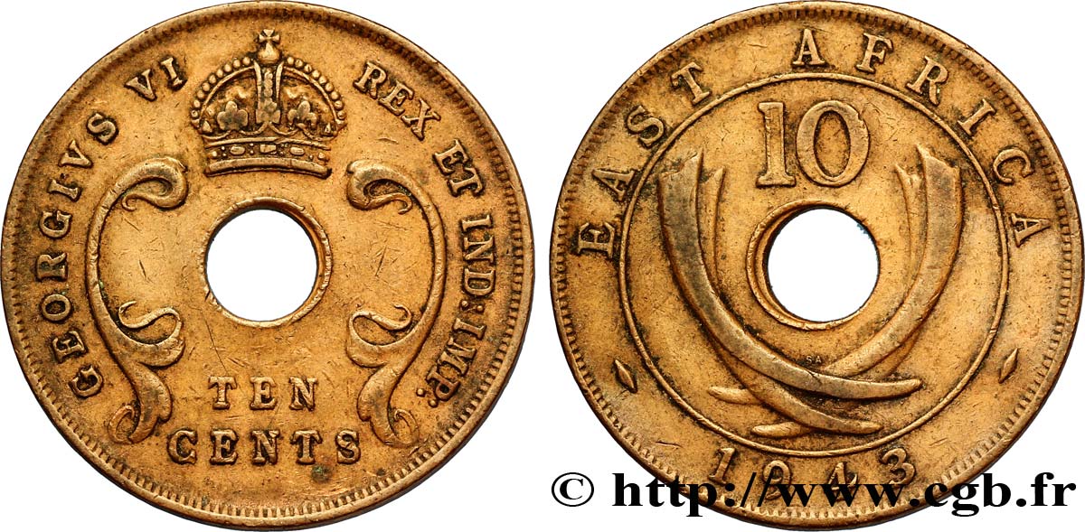 EAST AFRICA (BRITISH) 10 Cents (Georges VI) 1943 South Africa - SA VF 