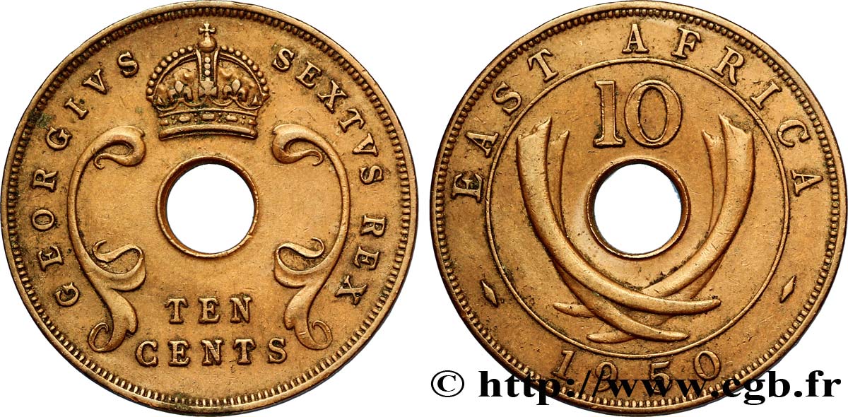 ÁFRICA ORIENTAL BRITÁNICA 10 Cents frappe au nom de Georges VI 1950 Londres MBC 