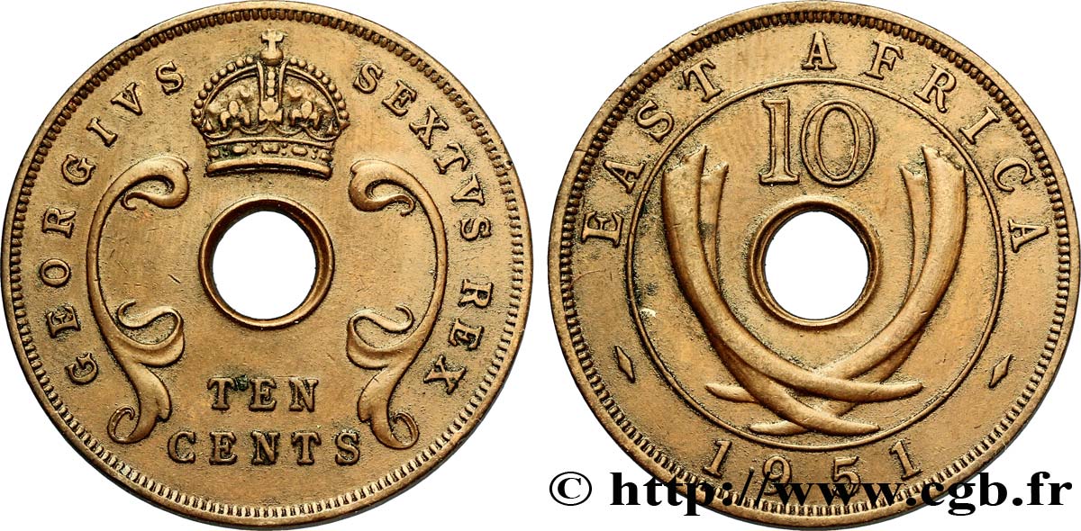 AFRIQUE DE L EST 10 Cents frappe au nom de Georges VI 1951 Londres SUP 