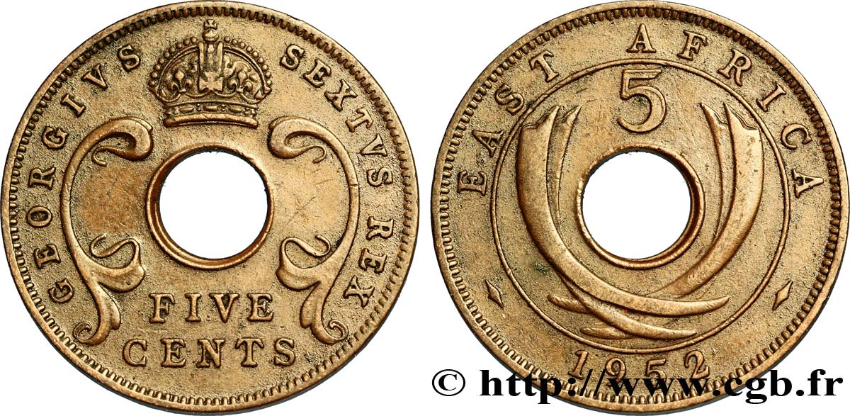 BRITISCH-OSTAFRIKA 5 Cents frappe au nom de Georges VI 1952 Londres fVZ 