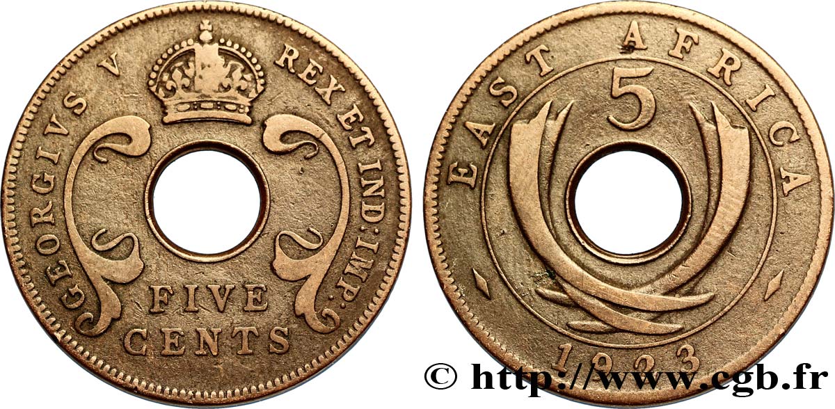 EAST AFRICA (BRITISH) 5 Cents frappe au nom de Georges V 1923  XF 