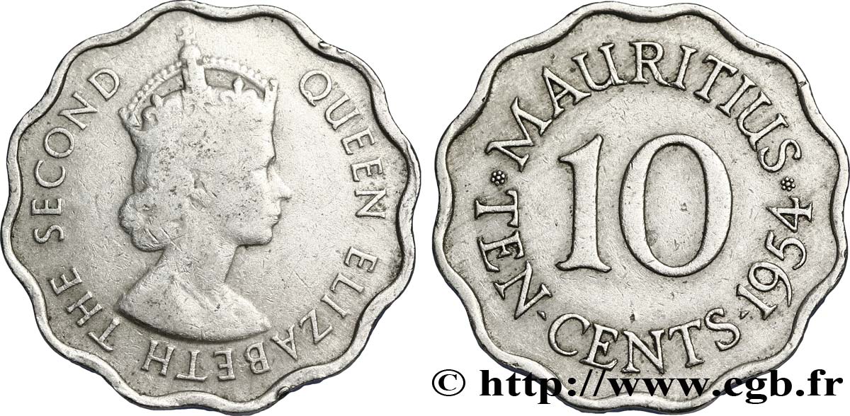 ÎLE MAURICE 10 Cents Elisabeth II 1954  TB+ 
