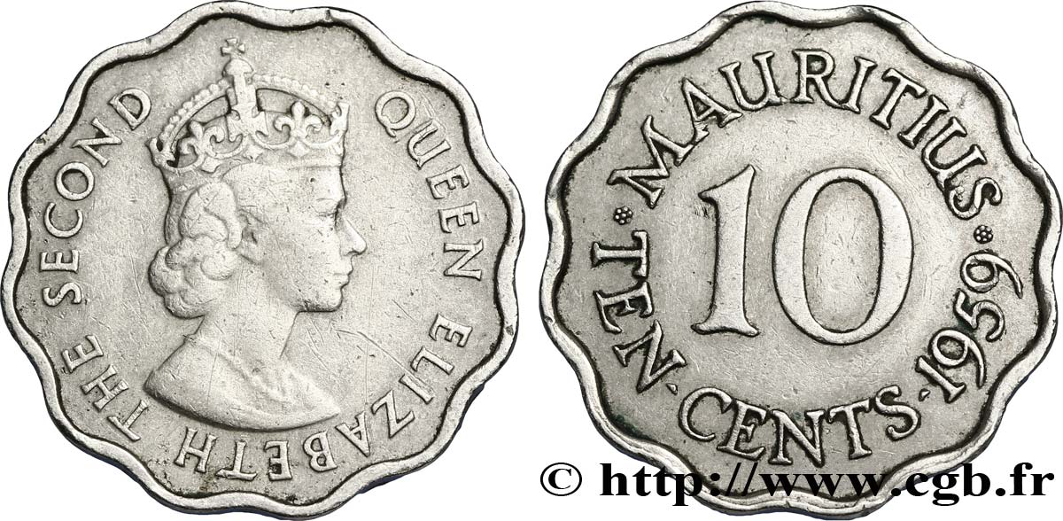 MAURITIUS 10 Cents Elisabeth II 1959  VF 