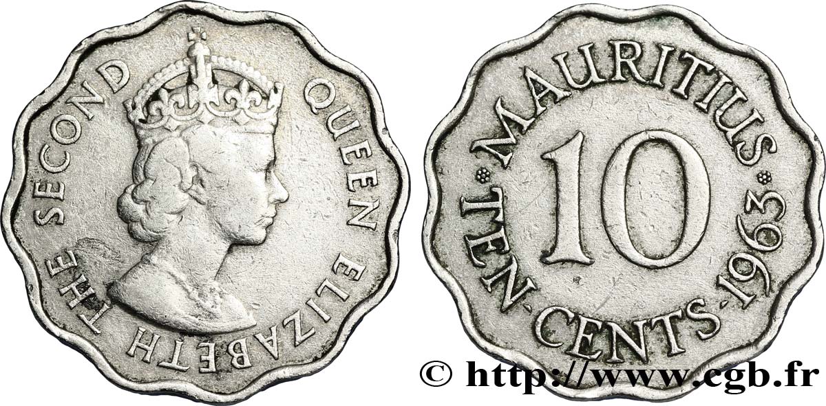 MAURITIUS 10 Cents Elisabeth II 1963  q.BB 