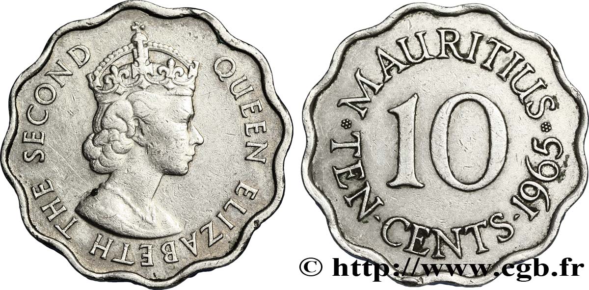 ÎLE MAURICE 10 Cents Elisabeth II 1965  TTB 