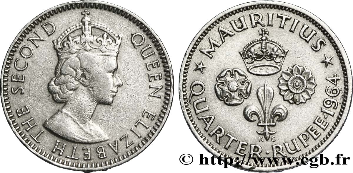 MAURITIUS 1/4 Roupie Élisabeth II 1964  SS 