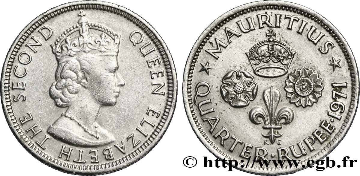 MAURITIUS 1/4 Roupie Élisabeth II 1971  BB 