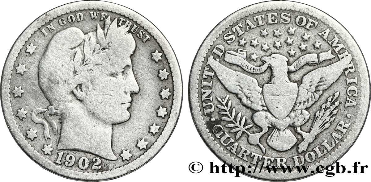 ESTADOS UNIDOS DE AMÉRICA 1/4 Dollar Barber 1902 Philadelphie BC 