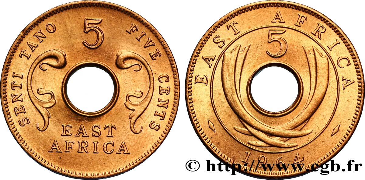 ÁFRICA ORIENTAL BRITÁNICA 5 Cents frappe post-indépendance 1964 Heaton FDC 