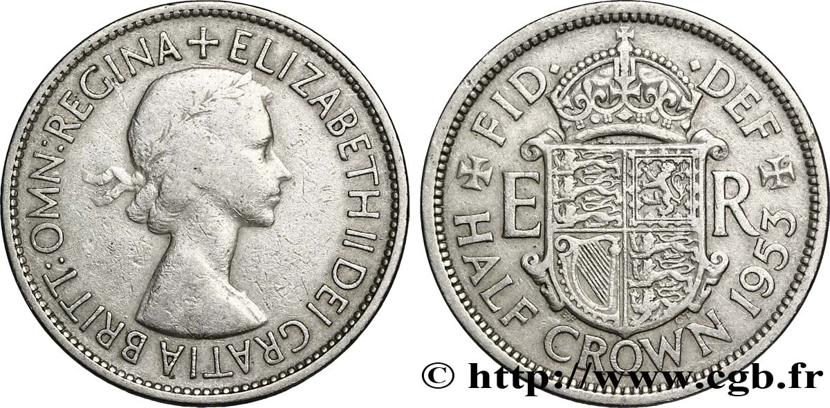 REINO UNIDO 1/2 Crown Élisabeth II 1953  BC+ 