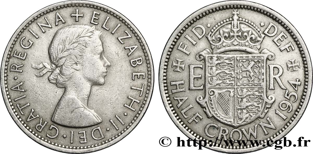 REINO UNIDO 1/2 Crown Élisabeth II 1954  BC+ 