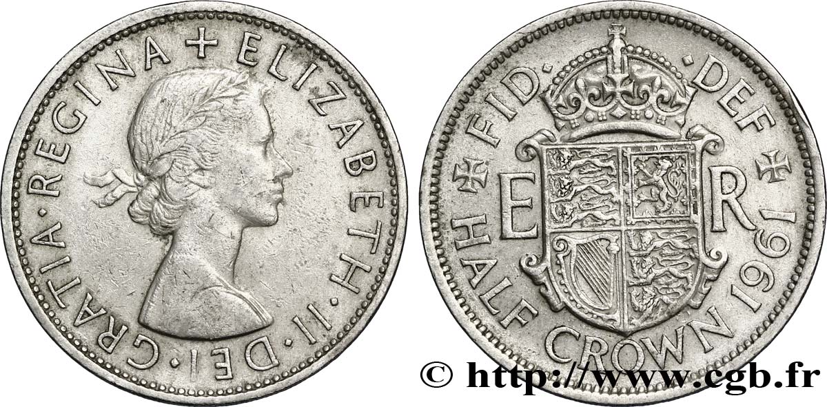 ROYAUME-UNI 1/2 Crown Élisabeth II 1961  TTB 