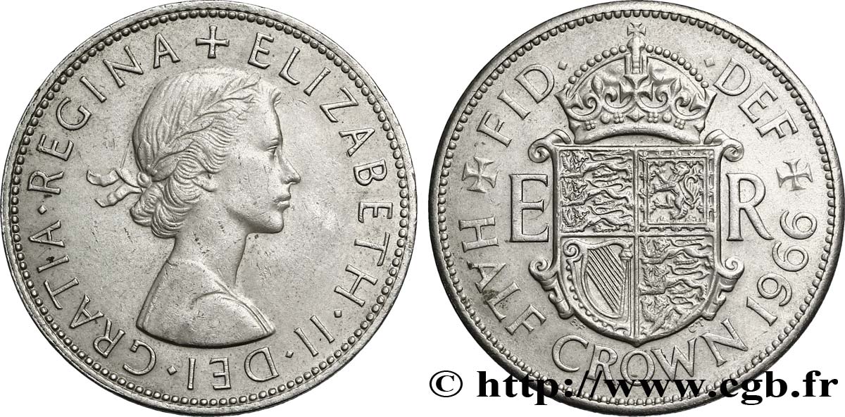 UNITED KINGDOM 1/2 Crown Élisabeth II 1966  AU 