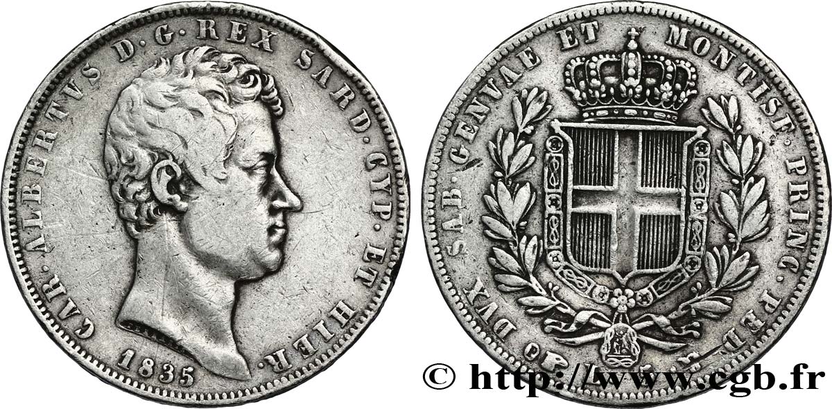 ITALIEN - KÖNIGREICH SARDINIEN 5 Lire Charles Albert 1835 Turin fSS 
