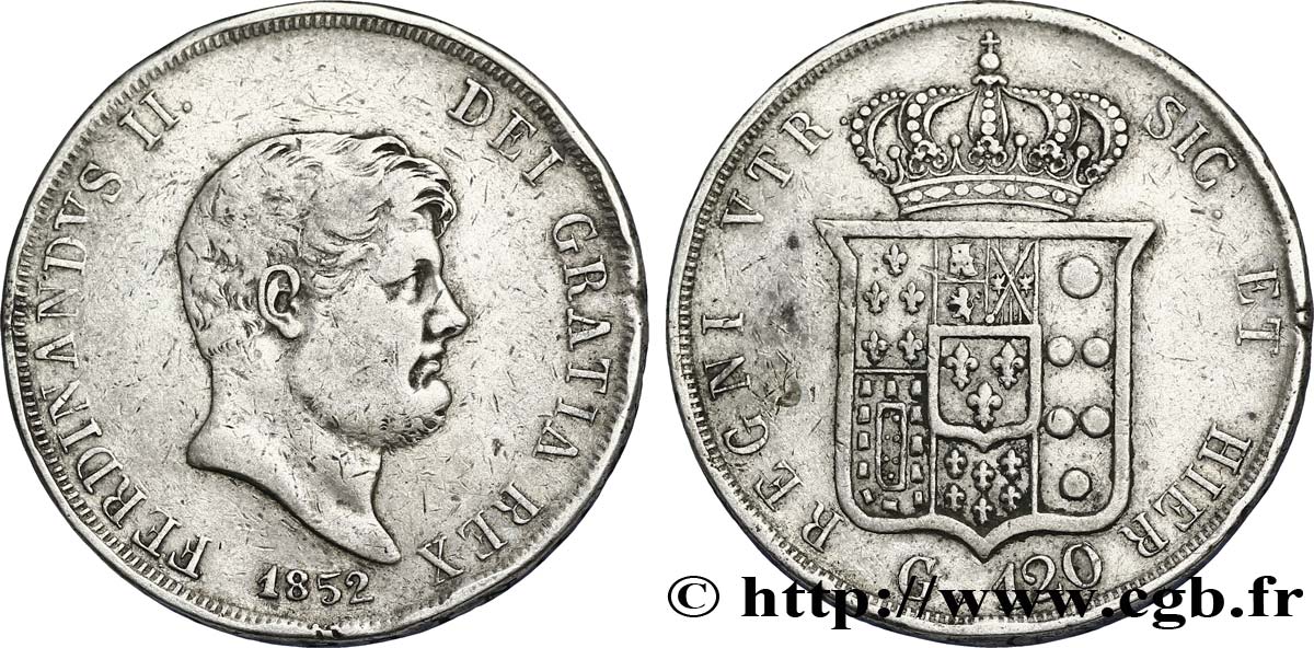 ITALIEN - KÖNIGREICH BEIDER SIZILIEN 120 Grana Ferdinand II 1852 Naples S 