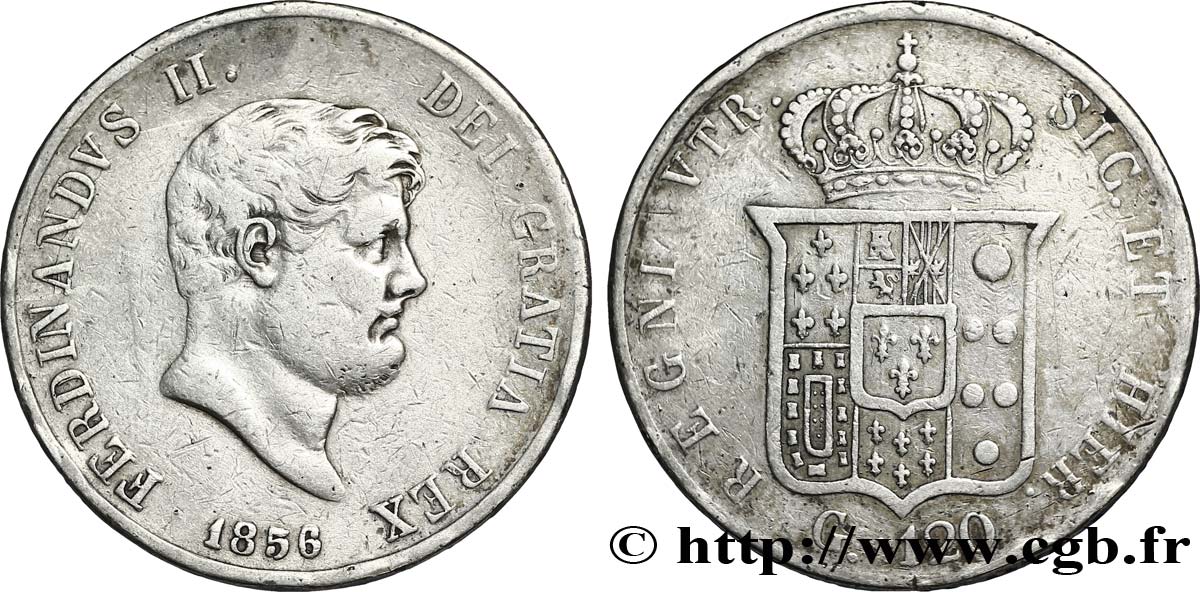 ITALIA - REINO DE LAS DOS SICILIAS 120 Grana Ferdinand II, roi de Naples et Sicile 1856 Naples BC 