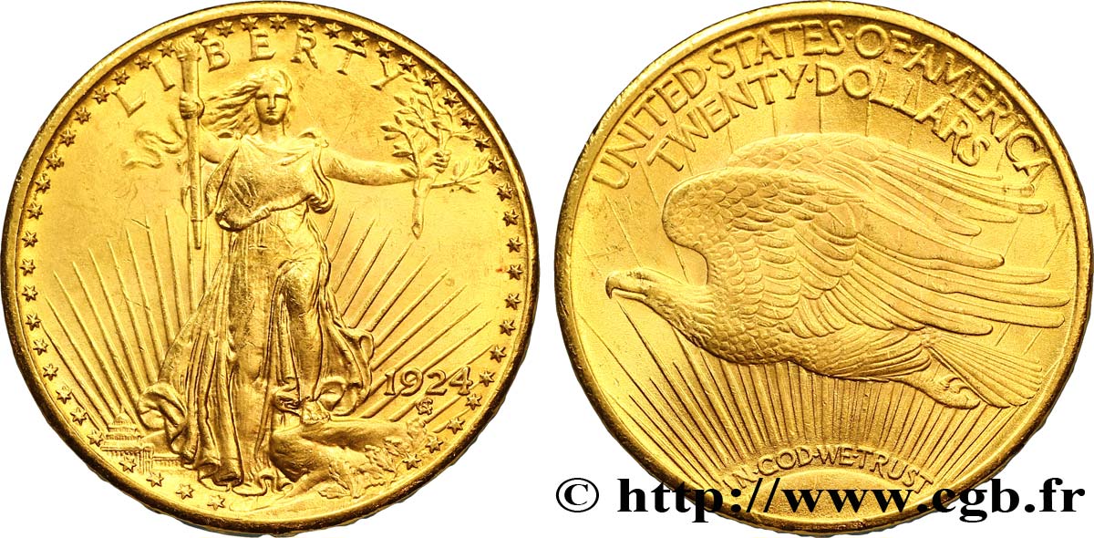 UNITED STATES OF AMERICA 20 Dollars or  Liberty , avec In God we trust 1924 Philadelphie AU 