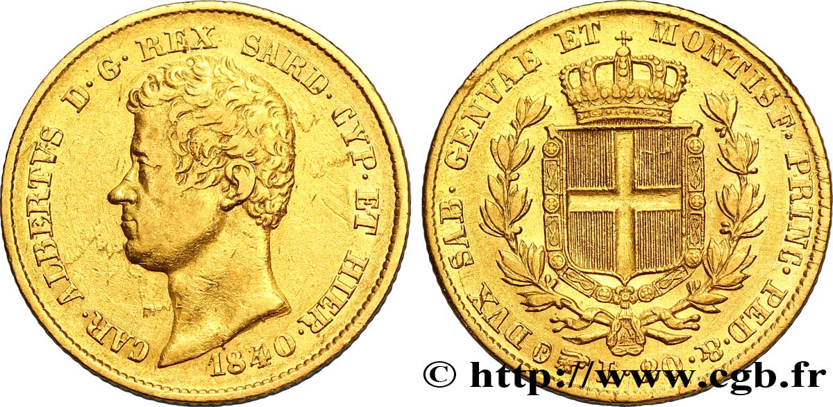 ITALY - KINGDOM OF SARDINIA 20 Lire or Charles Albert 1840 Turin VF 