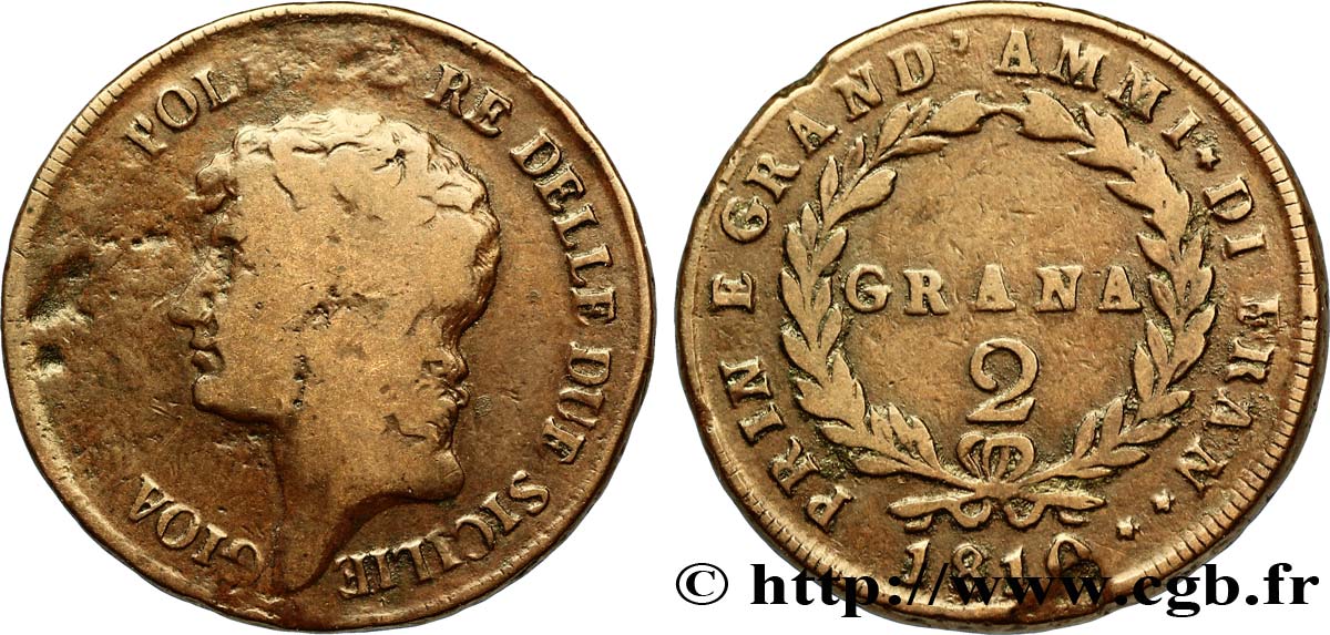 ITALIEN - KÖNIGREICH BEIDER SIZILIEN 2 Grana Joachim Murat (Gioachino Napoleone) Roi des deux Siciles 1810  fS 
