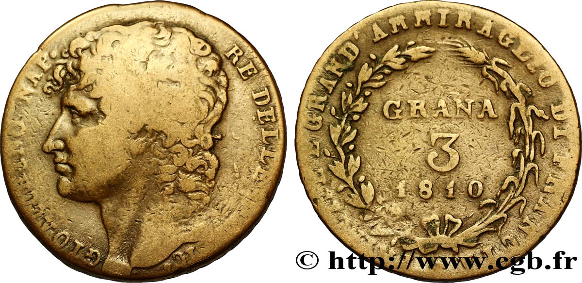 ITALY - KINGDOM OF THE TWO SICILIES 3 Grana Joachim Murat 1810  VF 