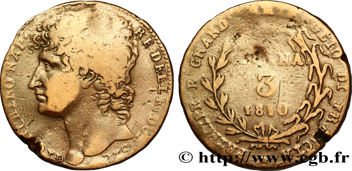 ITALIEN - KÖNIGREICH BEIDER SIZILIEN 3 Grana Joachim Murat 1810  fS 
