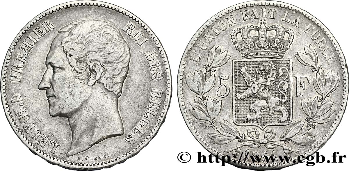 BELGIUM 5 Francs Léopold Ier 1851  VF 