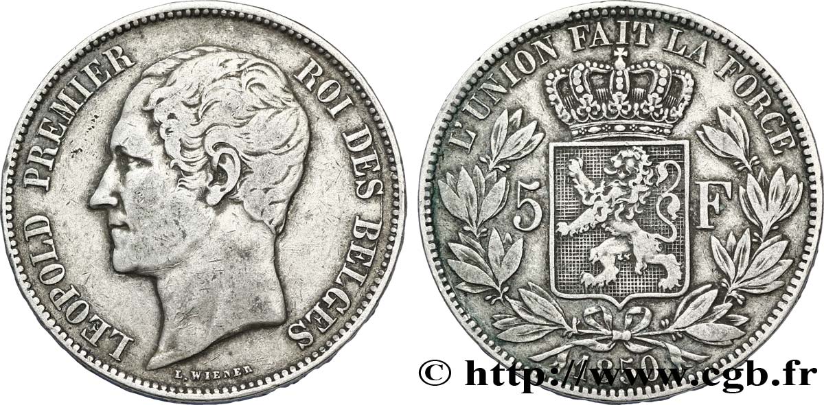 BELGIEN 5 Francs Léopold Ier 1850  SS 