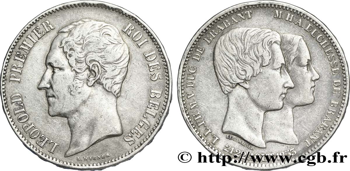 BELGIO 5 Francs mariage du Duc et de la Duchesse de Brabant 1853  BB 