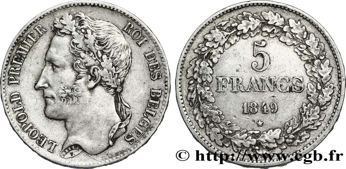 BELGIUM 5 Francs Léopold Ier tranche position A 1849  XF 