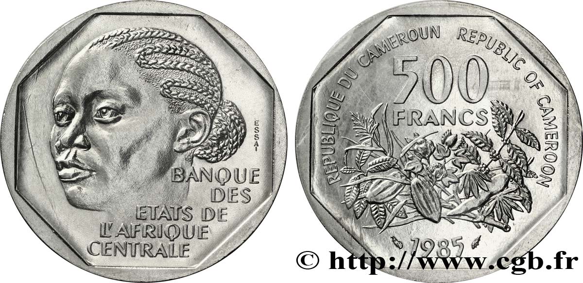 KAMERUN Essai de 500 Francs femme légende bilingue 1985 Paris ST 