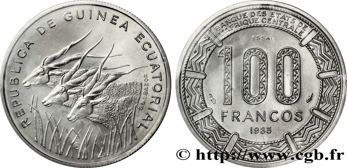 EQUATORIAL GUINEA Essai de 100 Francos BEAC antilopes 1985 Paris MS 