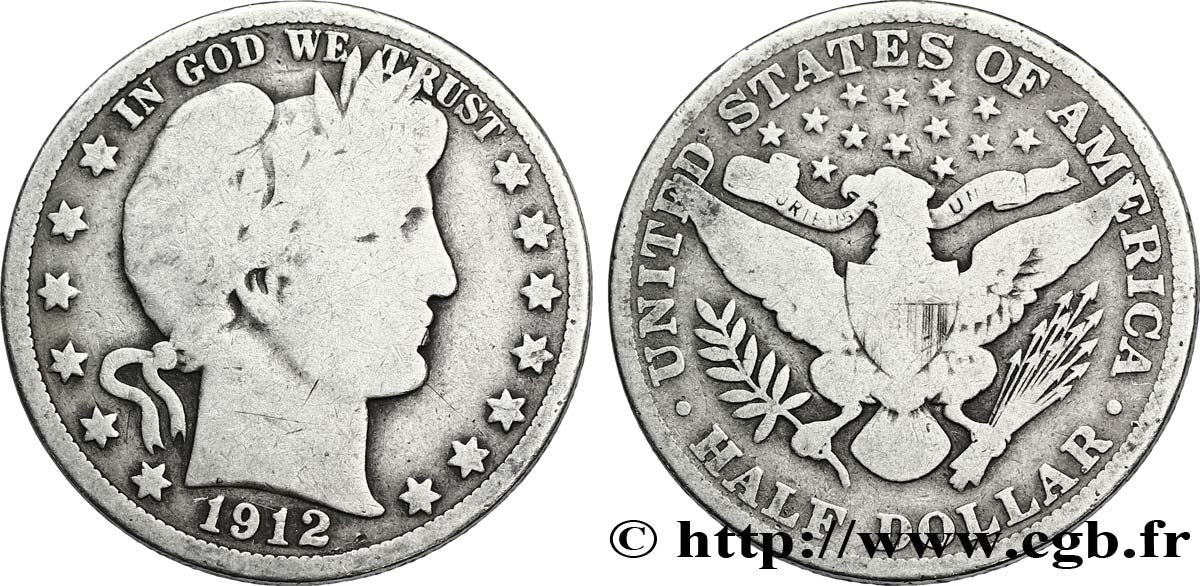 UNITED STATES OF AMERICA 1/2 Dollar Barber 1912  VF 