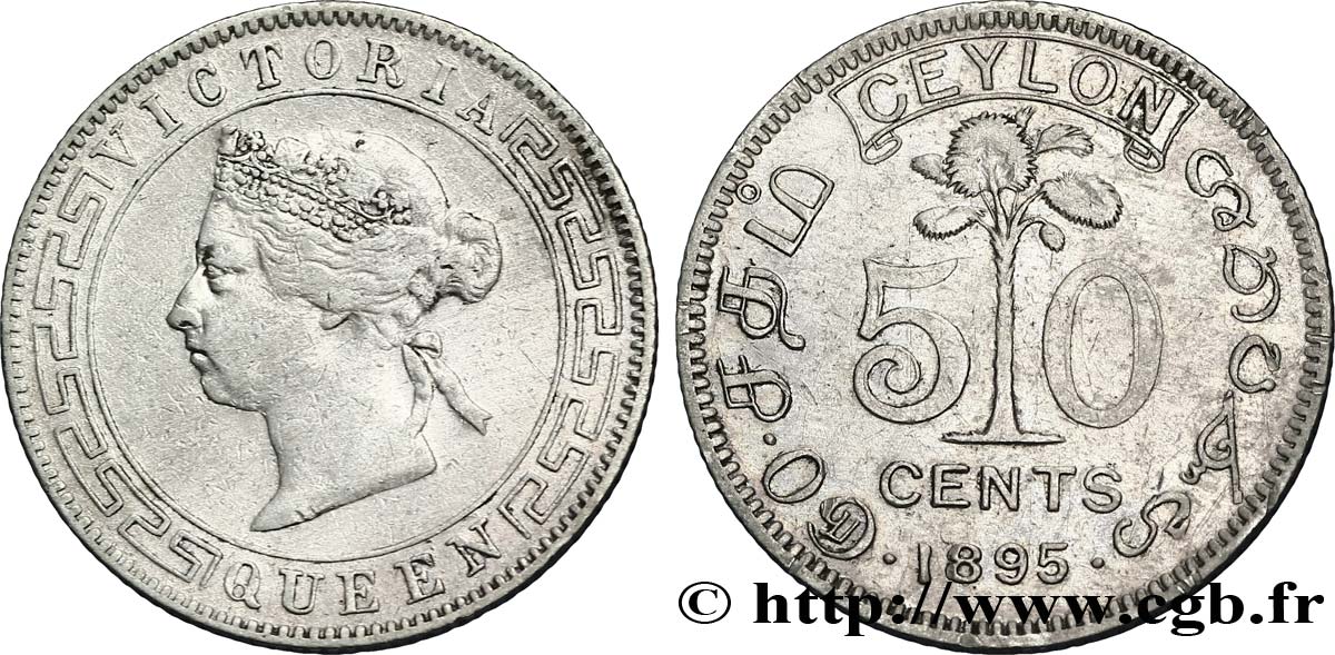 CEYLON 50 Cents Victoria 1895  AU 