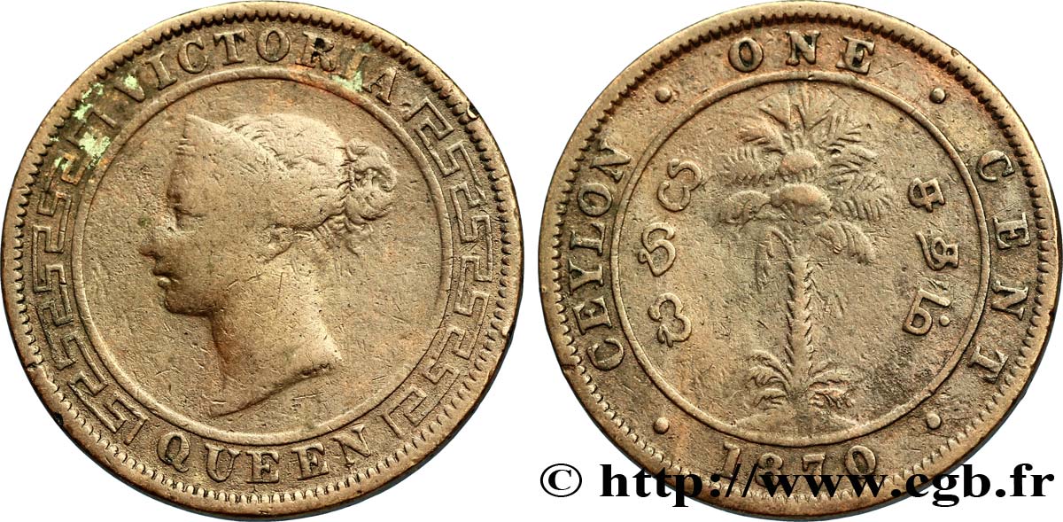 CEYLON 1 Cent Victoria 1870  MB 