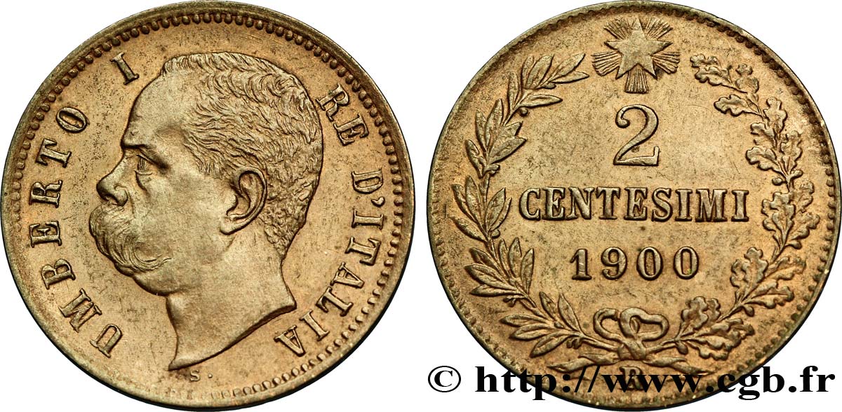 ITALY 2 Centesimi Humbert Ier 1900 Rome - R AU 
