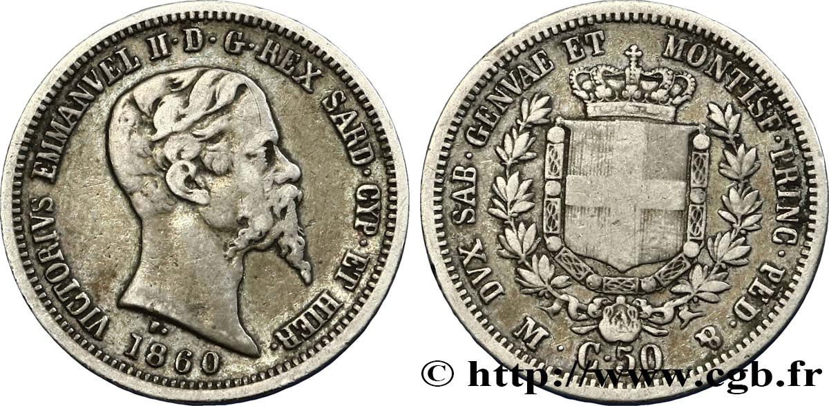 ITALY - KINGDOM OF SARDINIA 50 Centesimi Victor Emmanuel II 1860 Milan XF 