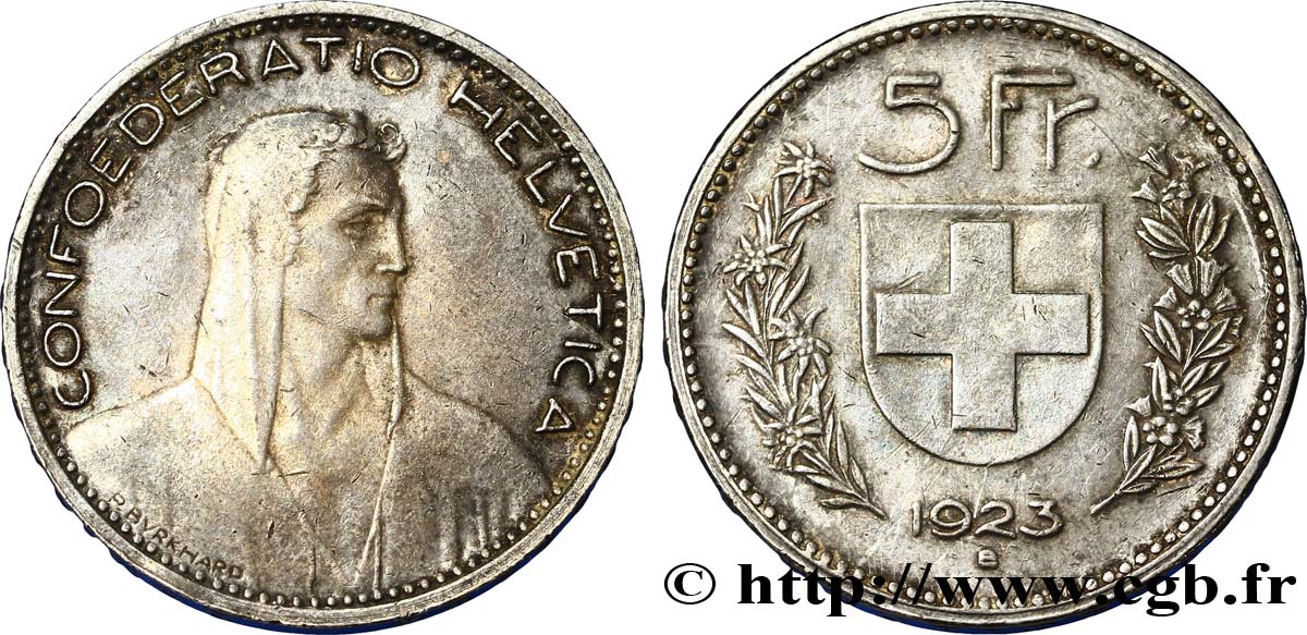 SUIZA 5 Francs berger / écu 1923 Berne - B BC+ 