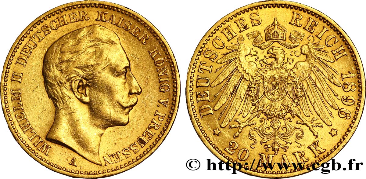 GERMANY - PRUSSIA 20 Mark Guillaume II 1896 Berlin AU 