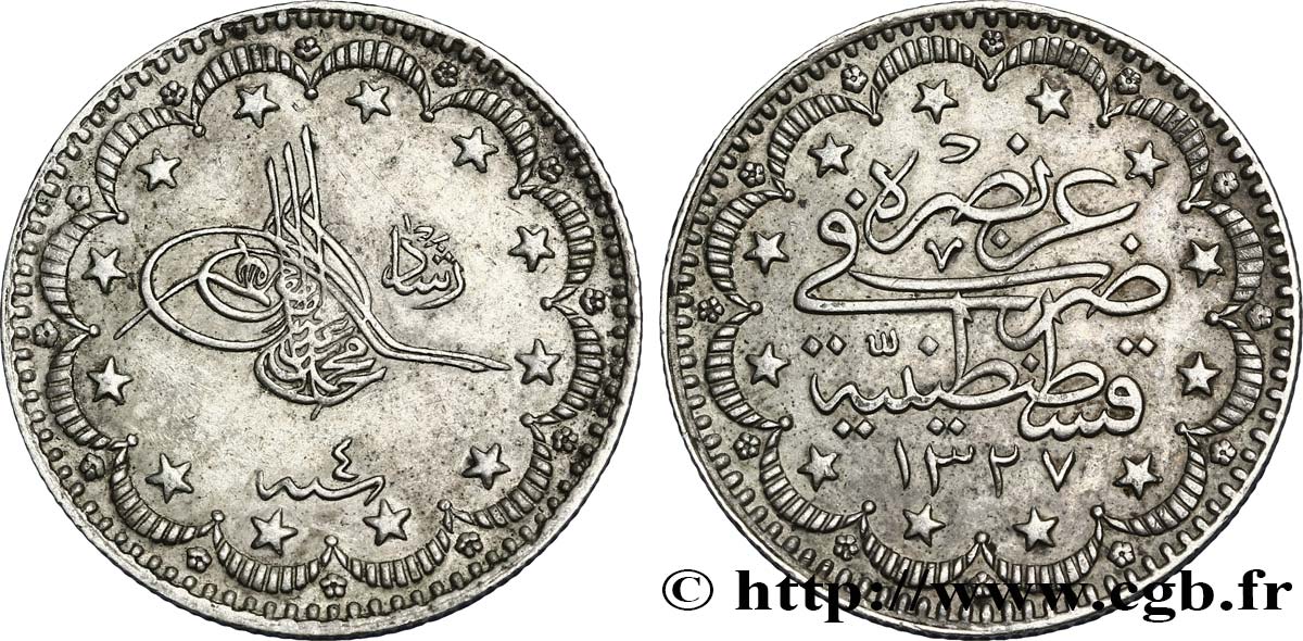 TURKEY 5 Kurush AH1327 an 4 1912 Constantinople MS 