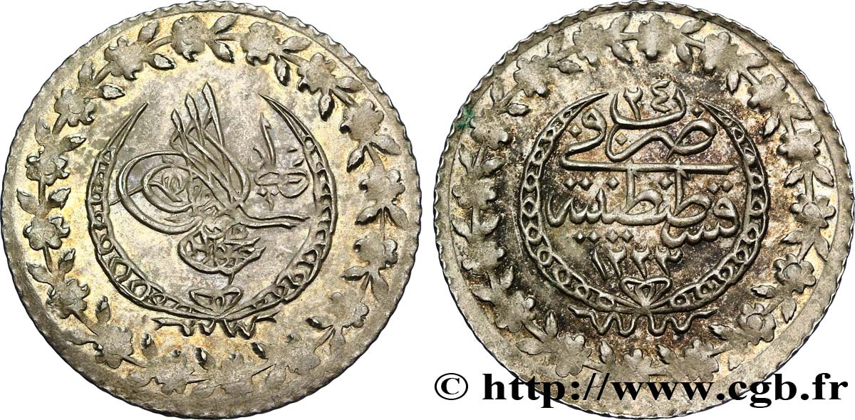 TURKEY 1 Kurush au nom de Mahmud II AH1223 / an 24 1831 Constantinople MS 