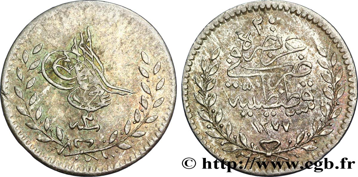 TURKEY 20 Para au nom de Abdul Aziz AH1277 an 3 1863 Constantinople XF 