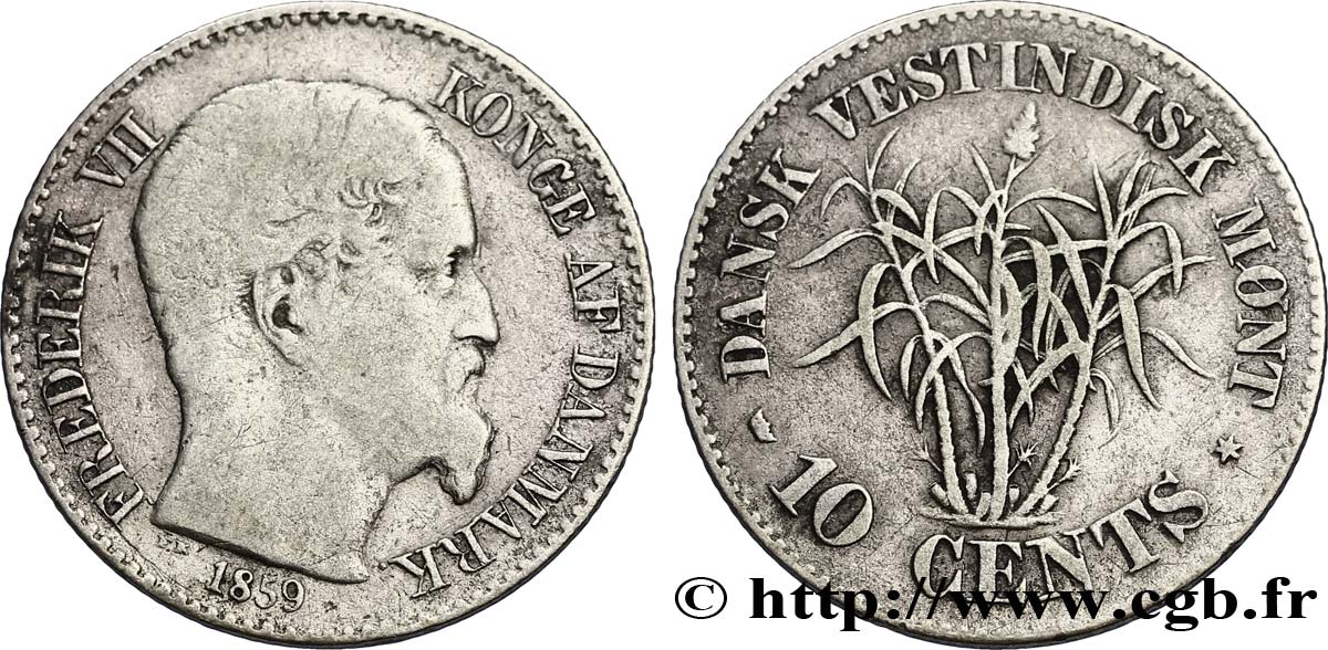 DANISH INDIA 10 Cents Frederik VII 1859  VF 