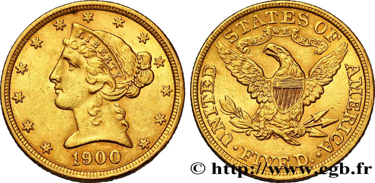 UNITED STATES OF AMERICA 5 Dollars  Liberty  1900 Philadelphie XF 